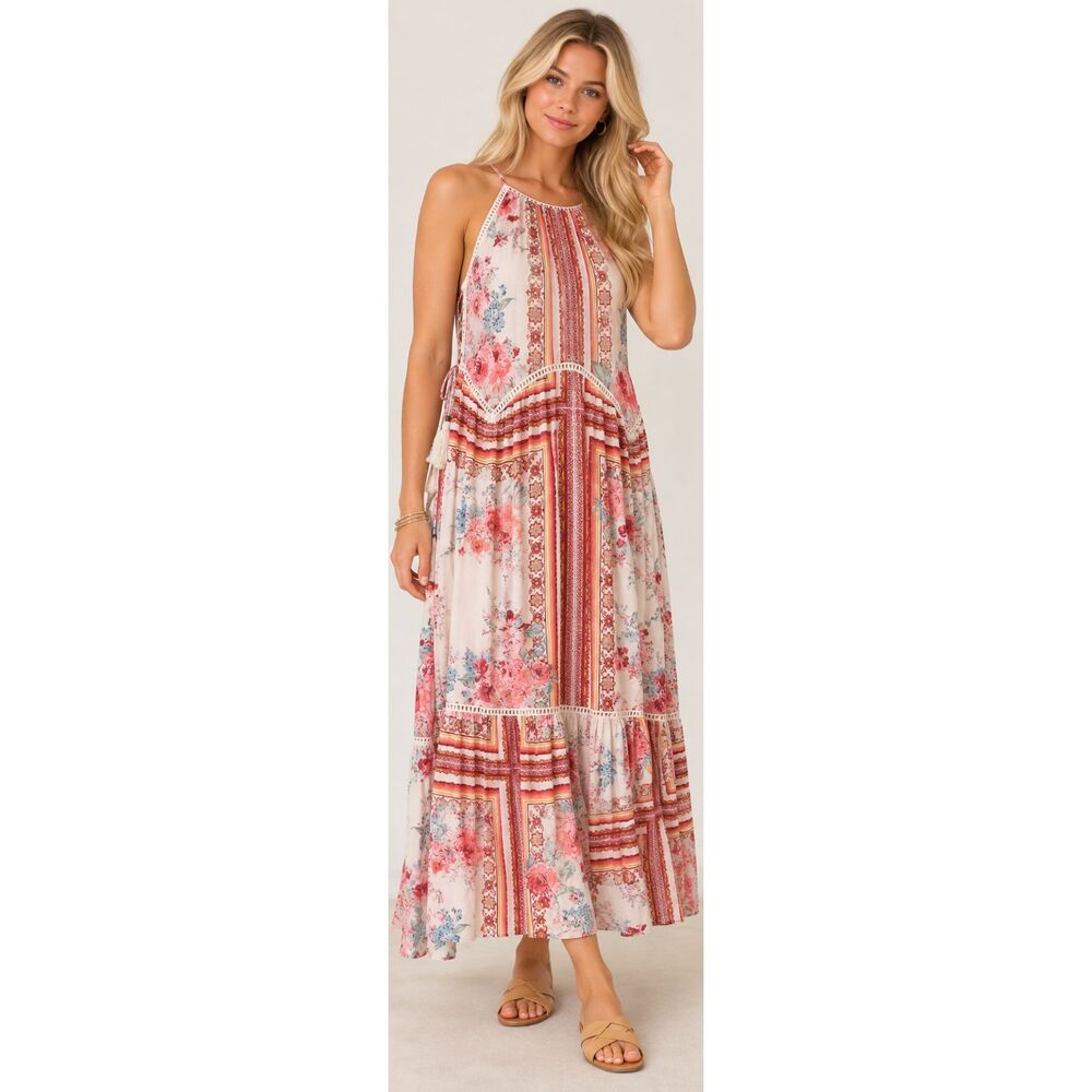 Xhilaration Oversized Tiered Floral Print Maxi Dress S Granola Rayon Boho Market